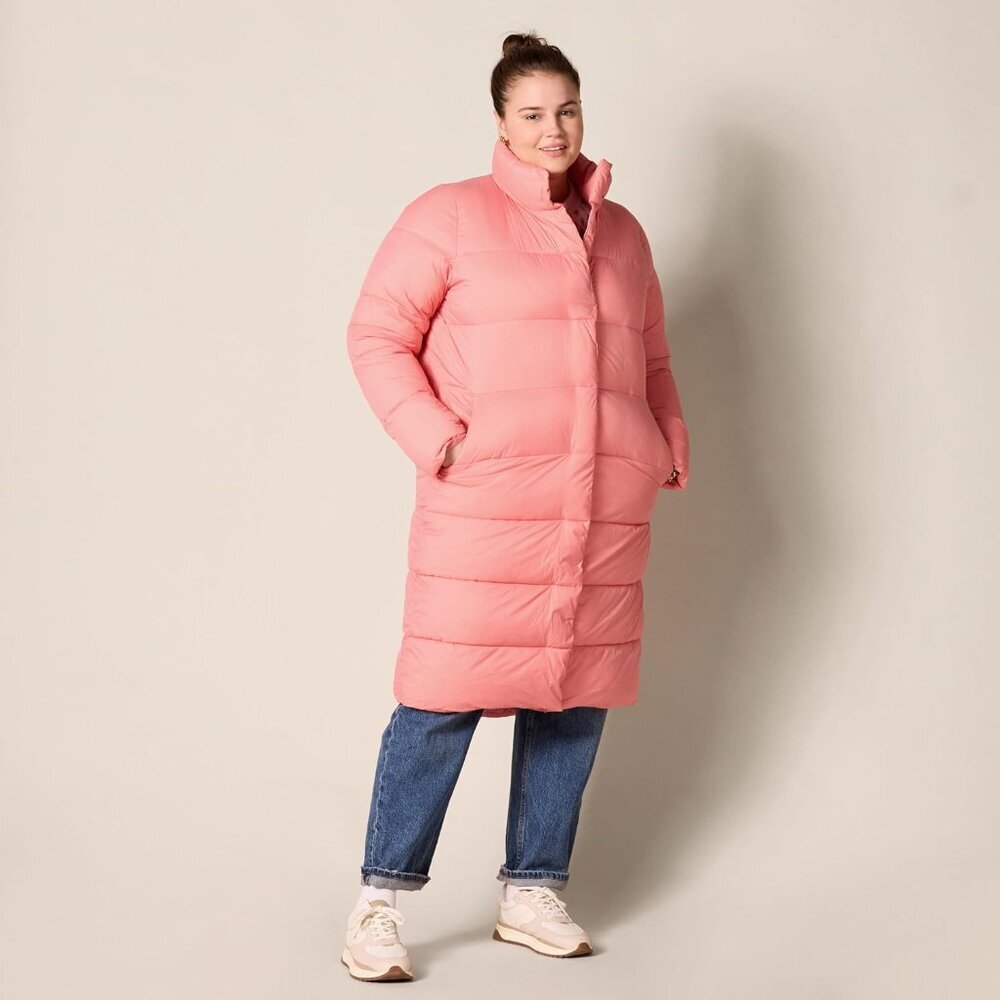 Amazon Essentials Lightweight Peach Long Puffer Coat Size Large NWT